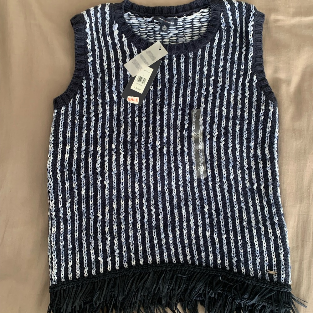 tommy hilfiger navy frilly vest top
